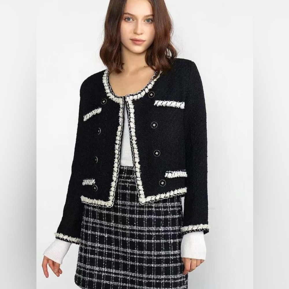 J.ING Women's Black Tweed Button-Up Jacket Size S Chic Casual